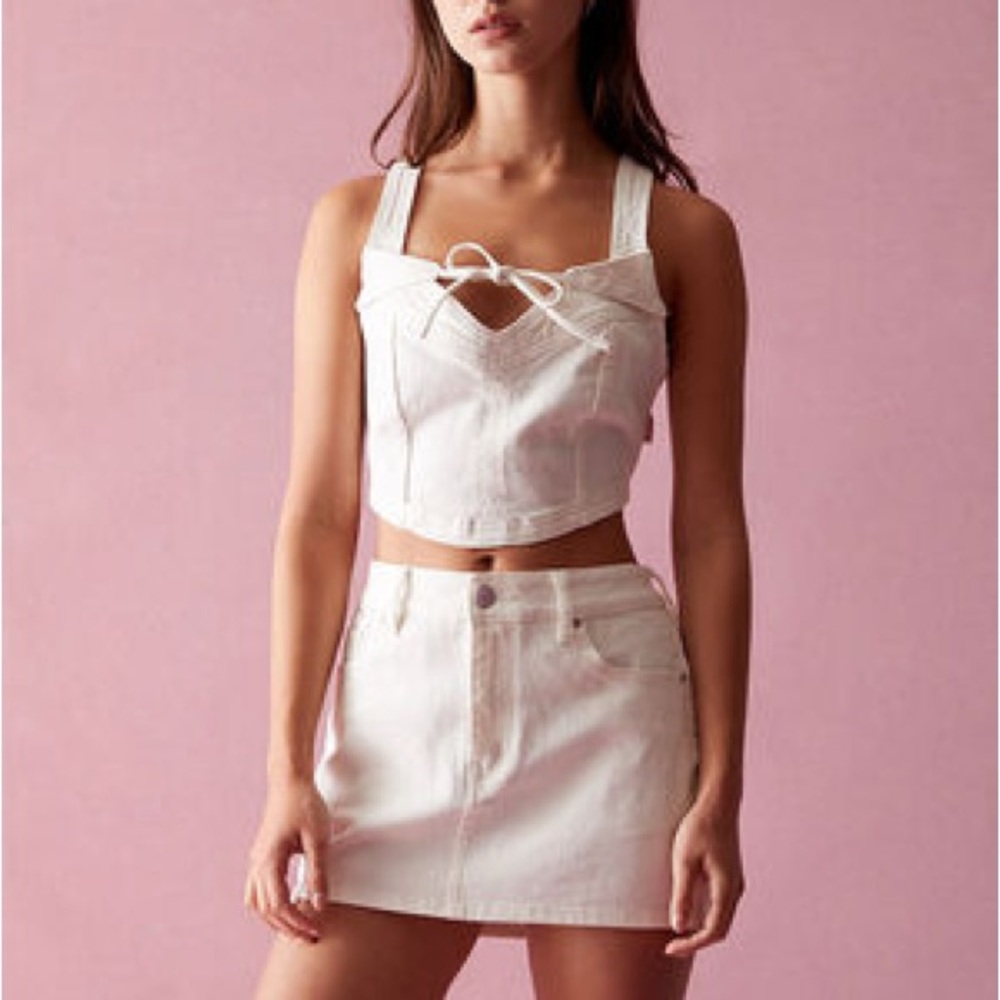 Barbie™ by PacSun White Denim Skirt & Bustier Top Set